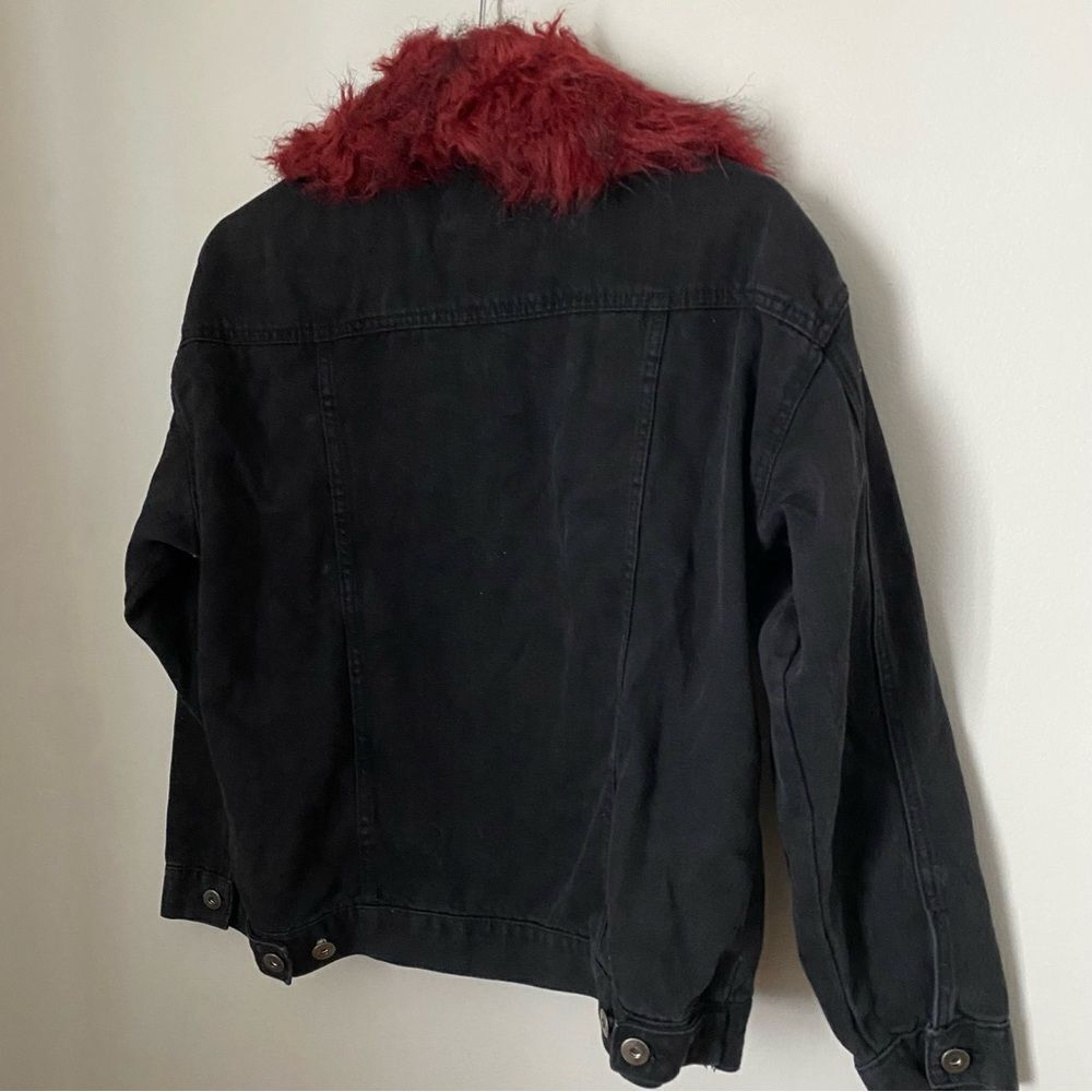 Love Tree Denim Jacket Black Red Fur Collar Removable Casual Fall Vibes - Picture 7 of 11